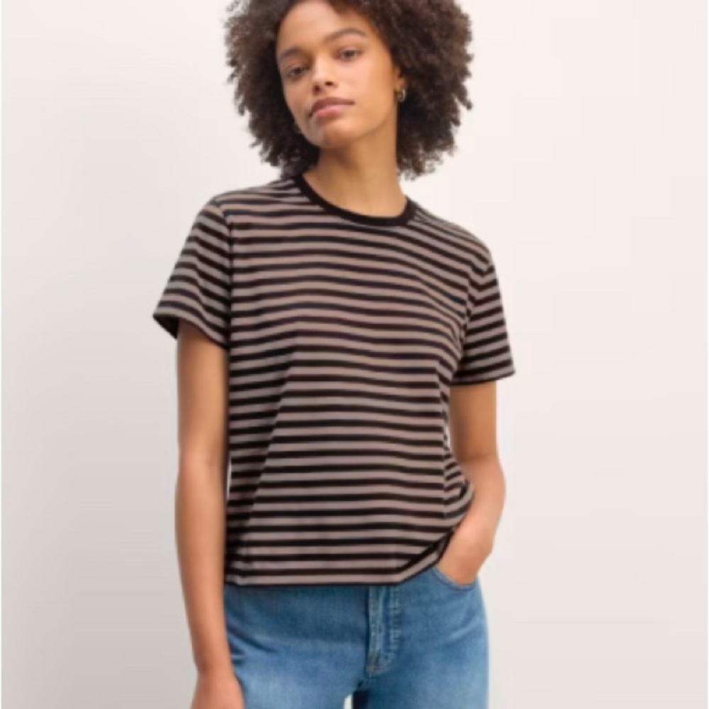 Everlane boxy tee in clay and black stripe